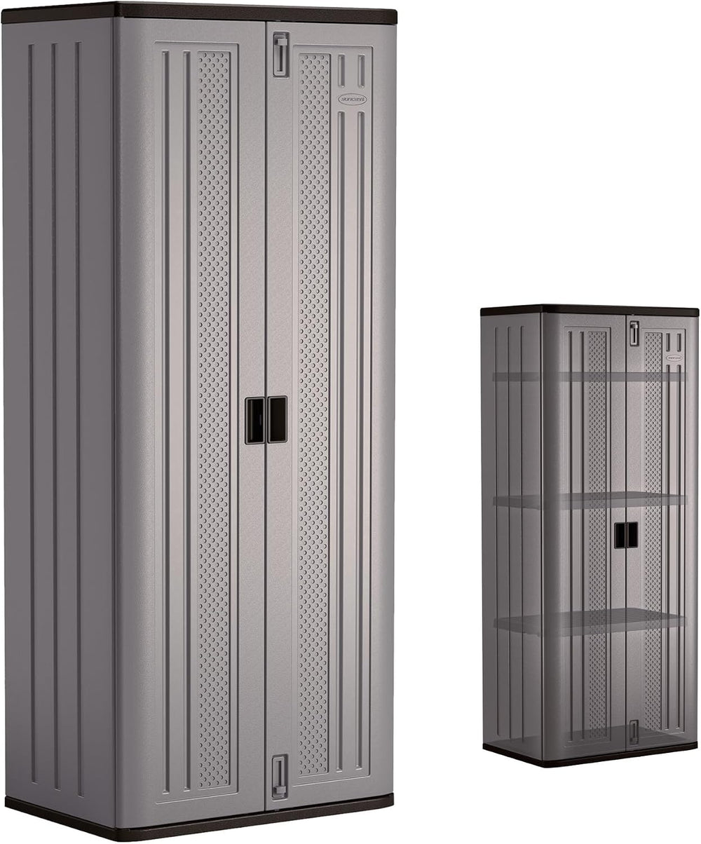 Suncast 72-Inch Tall Storage Cabinet, Platinum Resin Garage Storage Cabinet