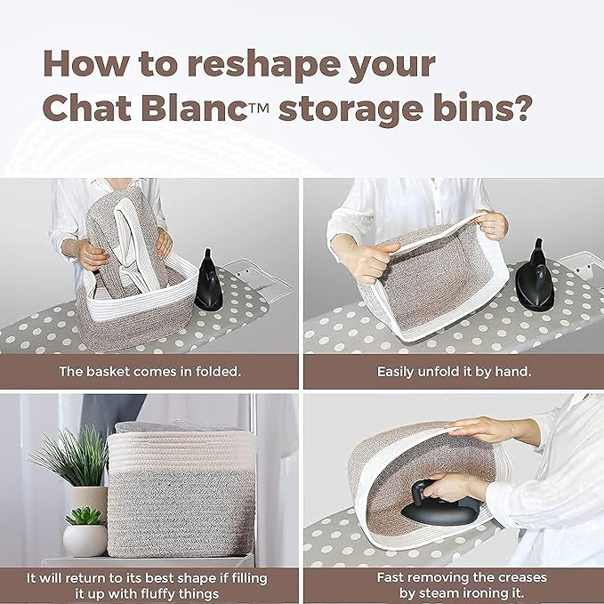 CHAT BLANC Cotton Rope Baskets for Organizing | Storage Baskets for Shelves |