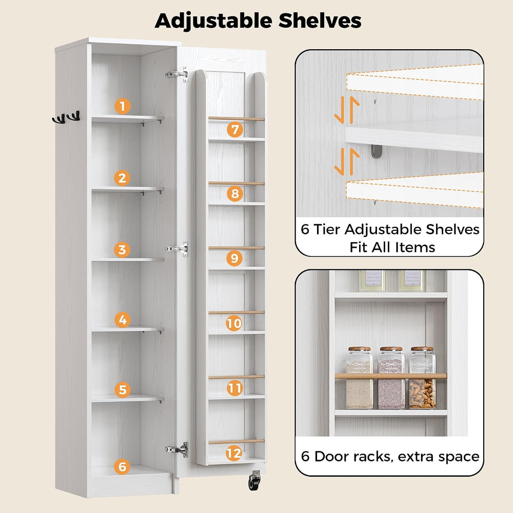 IRONCK Narrow Kitchen Pantry Cabinet, 72" H,Slim for Small Place, White