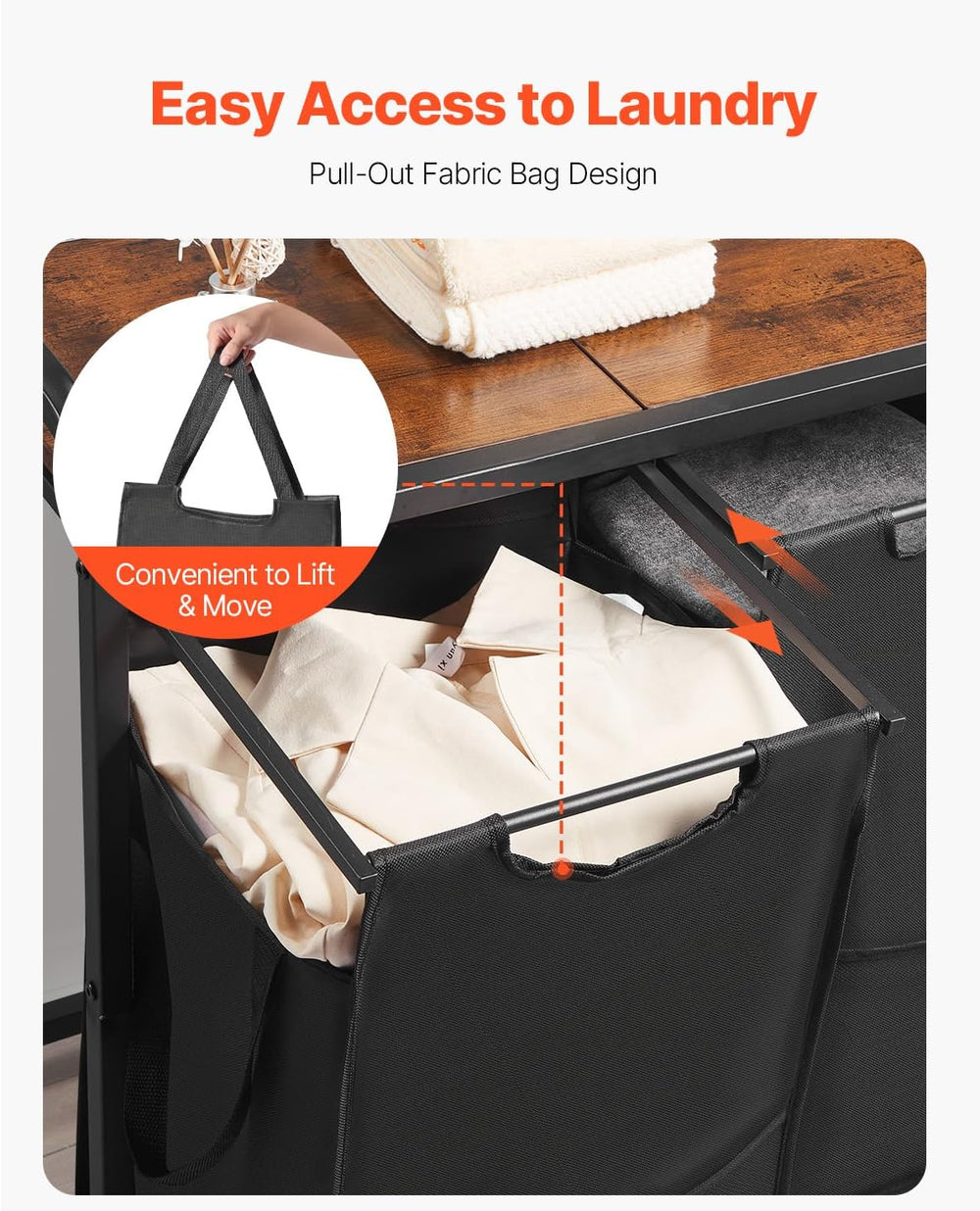 VEVOR 3 Section Laundry Sorter, Large Laundry Hamper with Metal Frame and Woo...