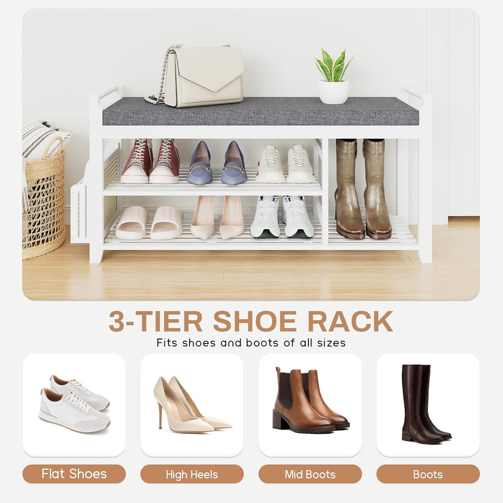 Homaxy 2-Tier Shoe Rack Bench, 39.4 in, White and Dark Grey