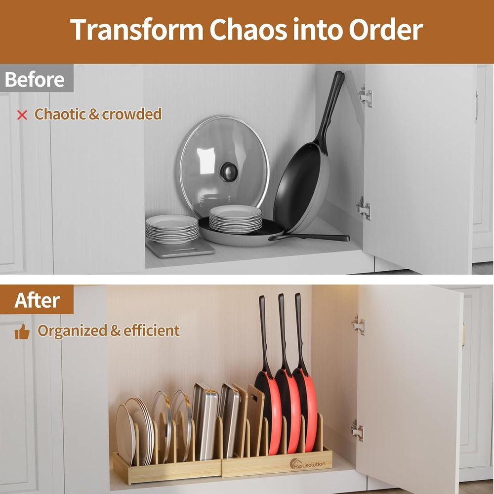 Housolution Bamboo Pot and Pan Lid Organizer Holder Storage Rack