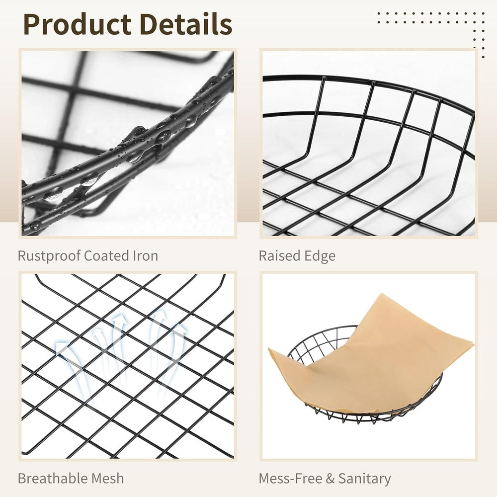 12Pcs Round Wire Serving Baskets, Snack Trays w/Oil Absorbing Deli Wrapper