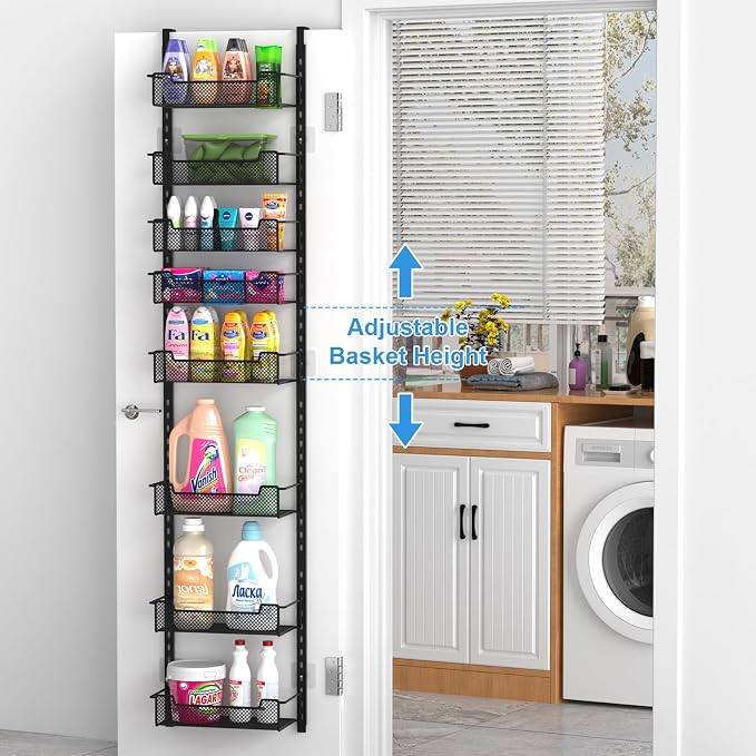 12.3" W Narrow Over the Door Pantry Organizer, 8-Tier Over the Door Orga...