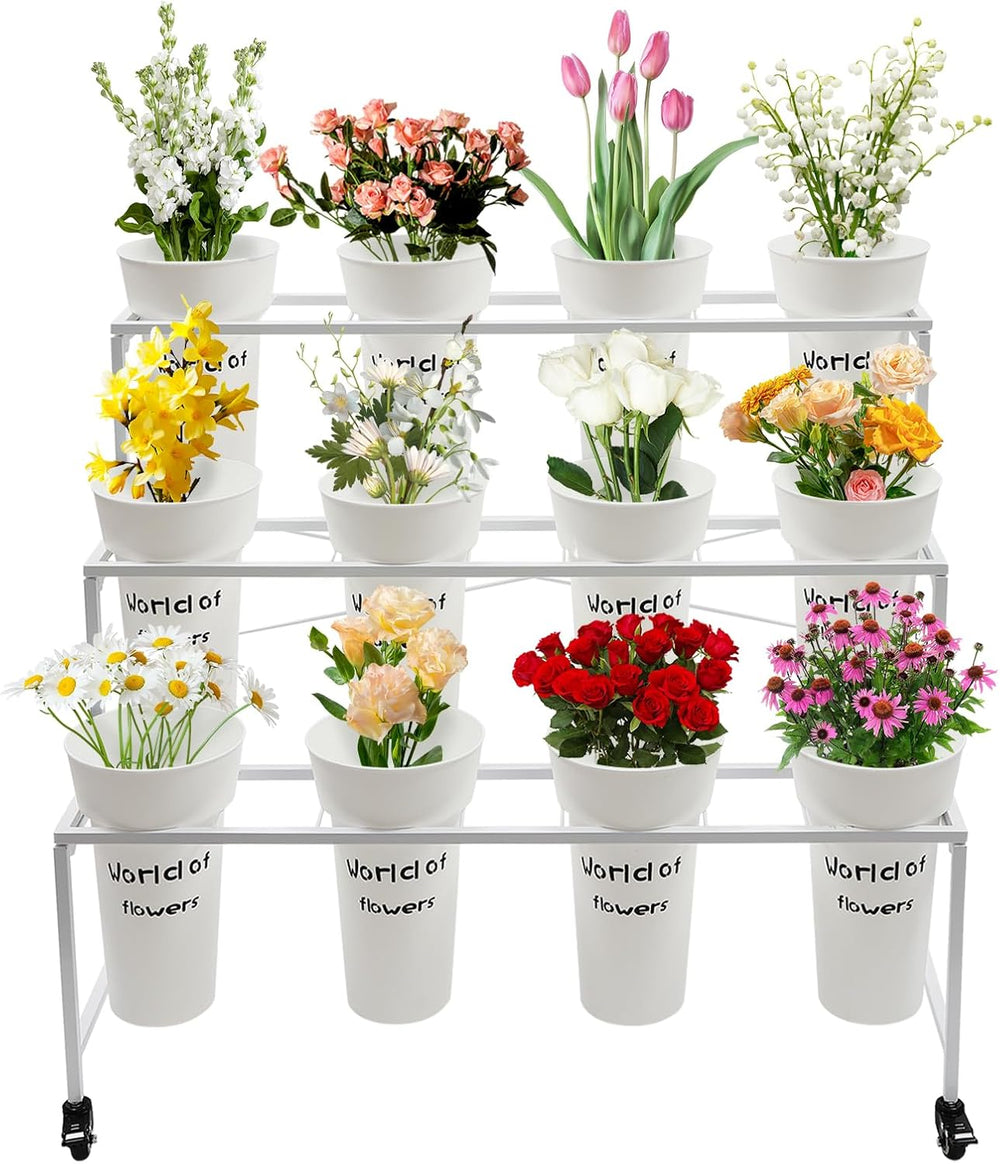 3-Tier Plant Stand Shelf with 12 Buckets, Flower Display Stand, Organizer, We...