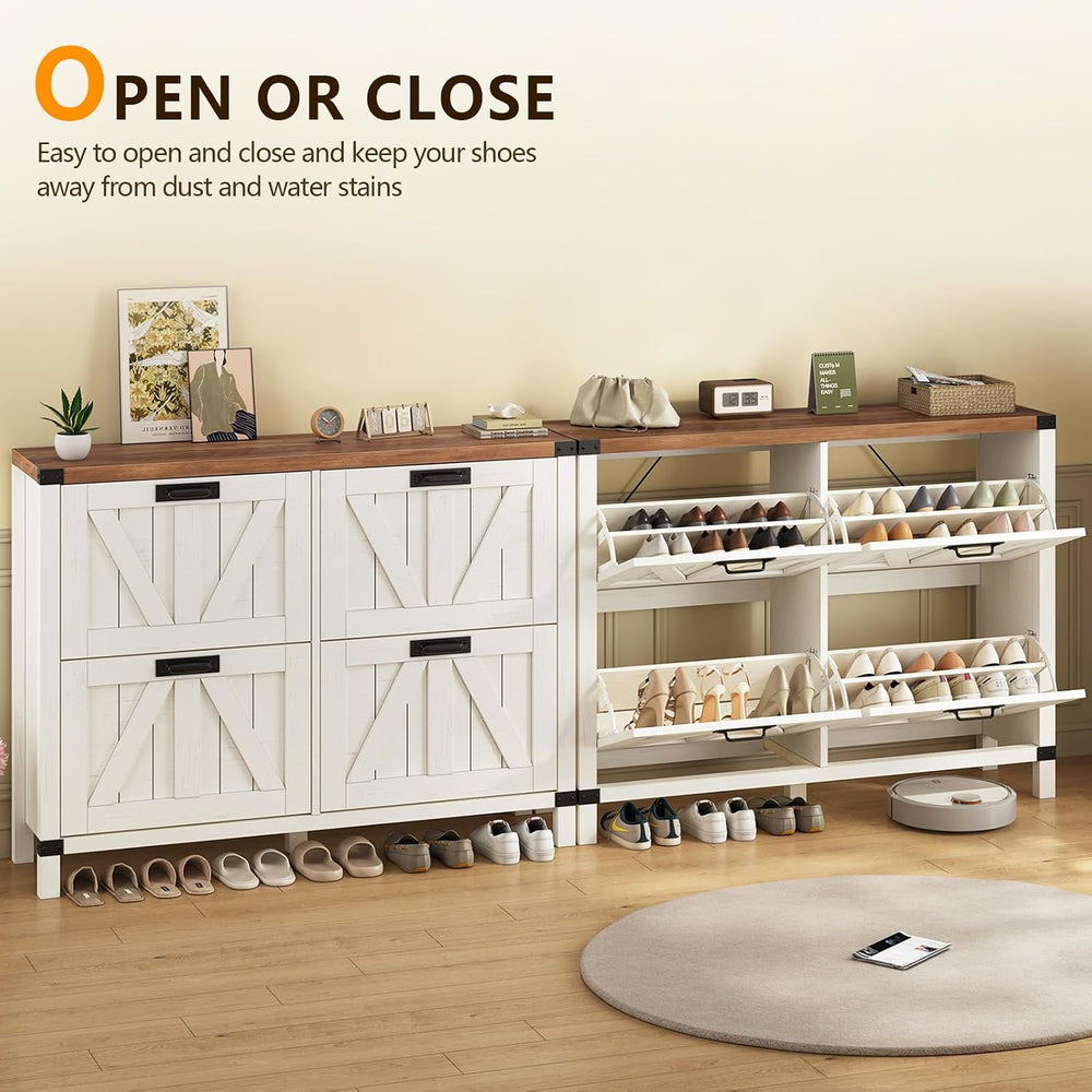 47" Farmhouse Shoe Cabinet with 4 Flip Drawers for Entryway, Hallway