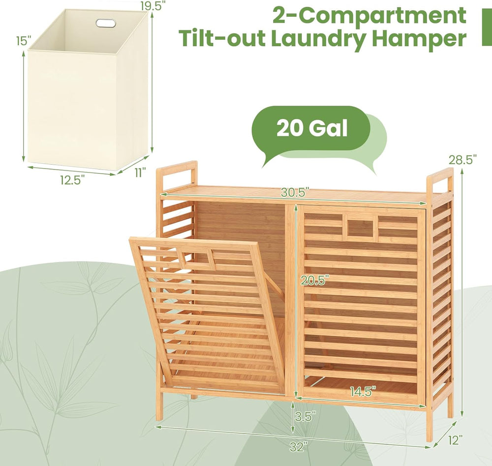 Giantex Tilt Out Laundry Hamper w/Removable & Foldable Fabric Bins