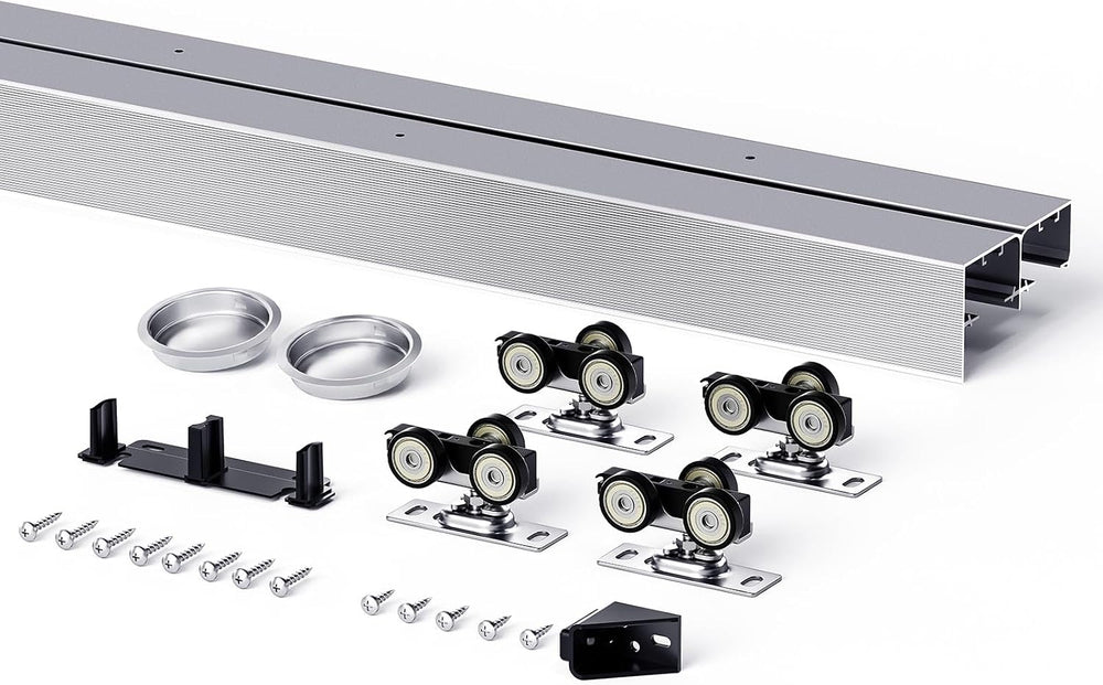 4FT/48in Bypass Double Sliding Pocket Door Hardware Kit,Commercial Grade,Alum...
