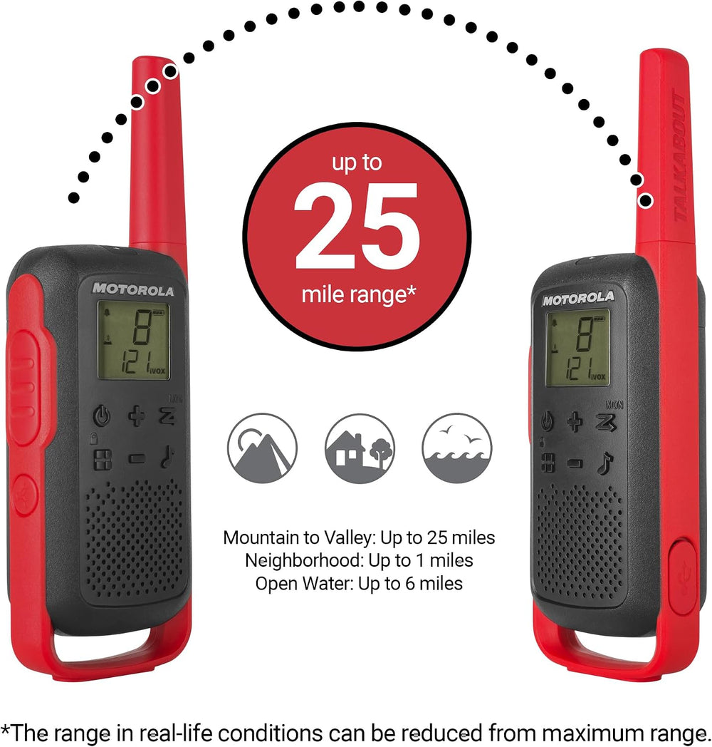 Motorola Solutions, Portable FRS, T210TP, Talkabout, Two-Way Radios, Recharge...