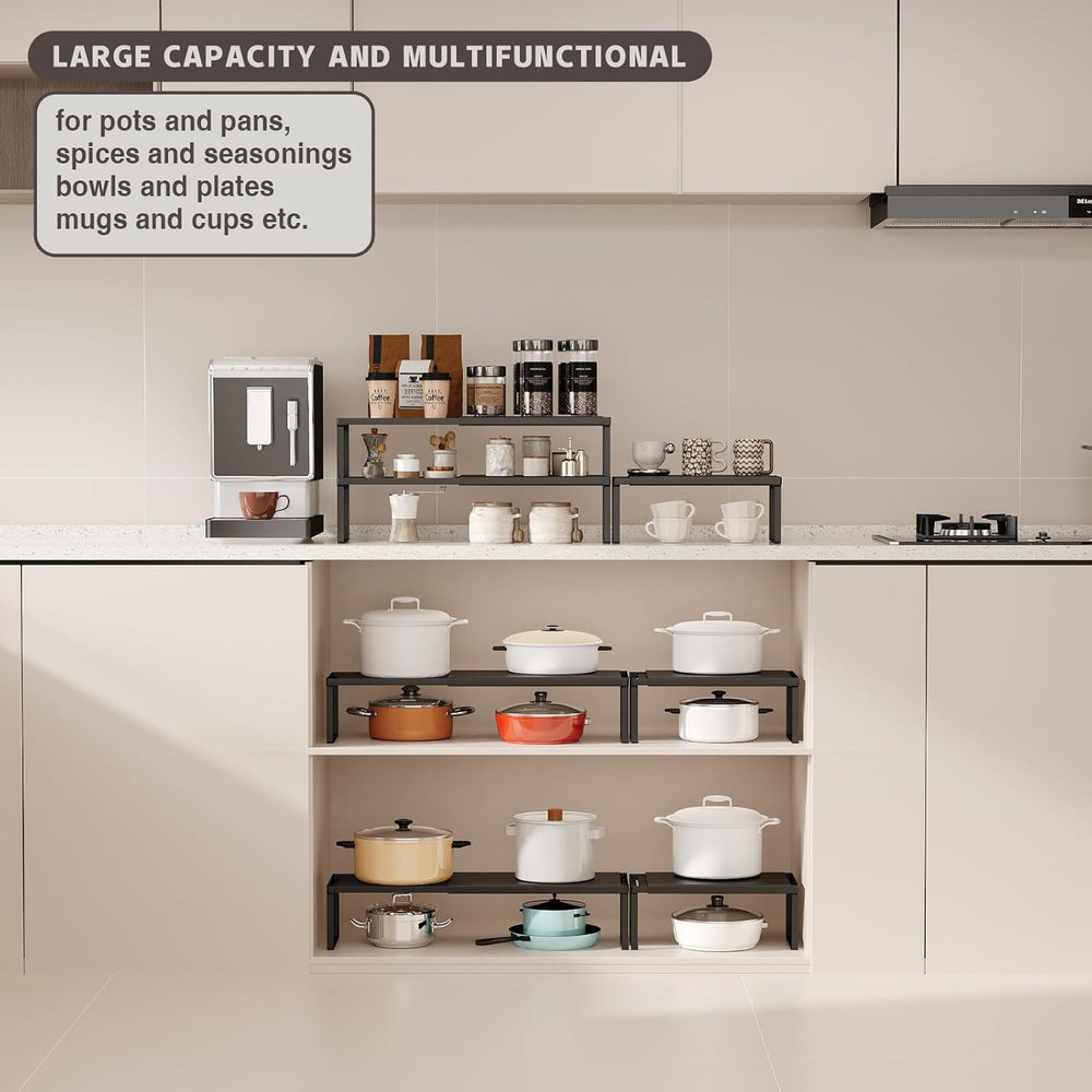 Magheo Expandable Cabinet Shelf Organizer, 2 Pack Stackable Kitchen Counter S...