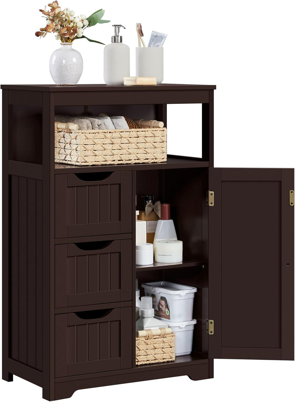Yaheetech Freestanding Bathroom Storage Cabinet with 3 Drawers, Espresso