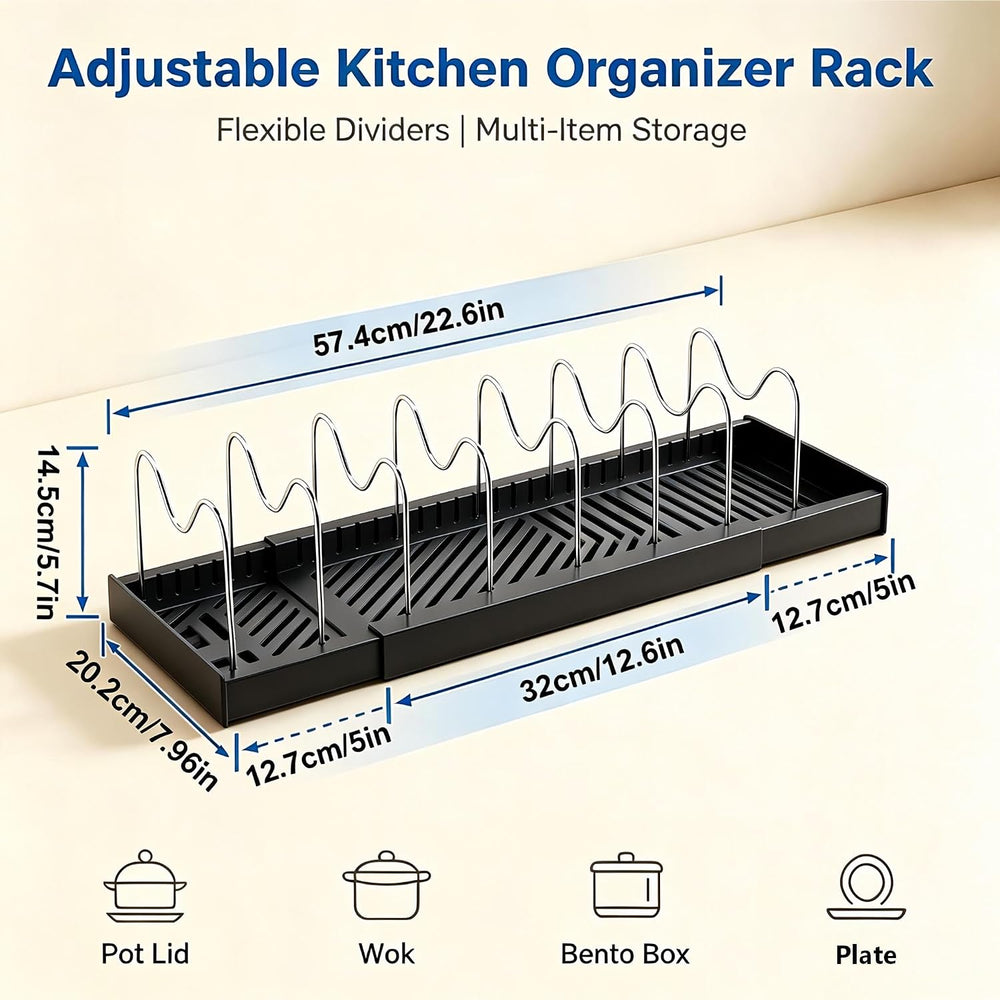 Expandable Pot Lid Organizer for Cabinet, Adjustable Cookware Organizer with ...