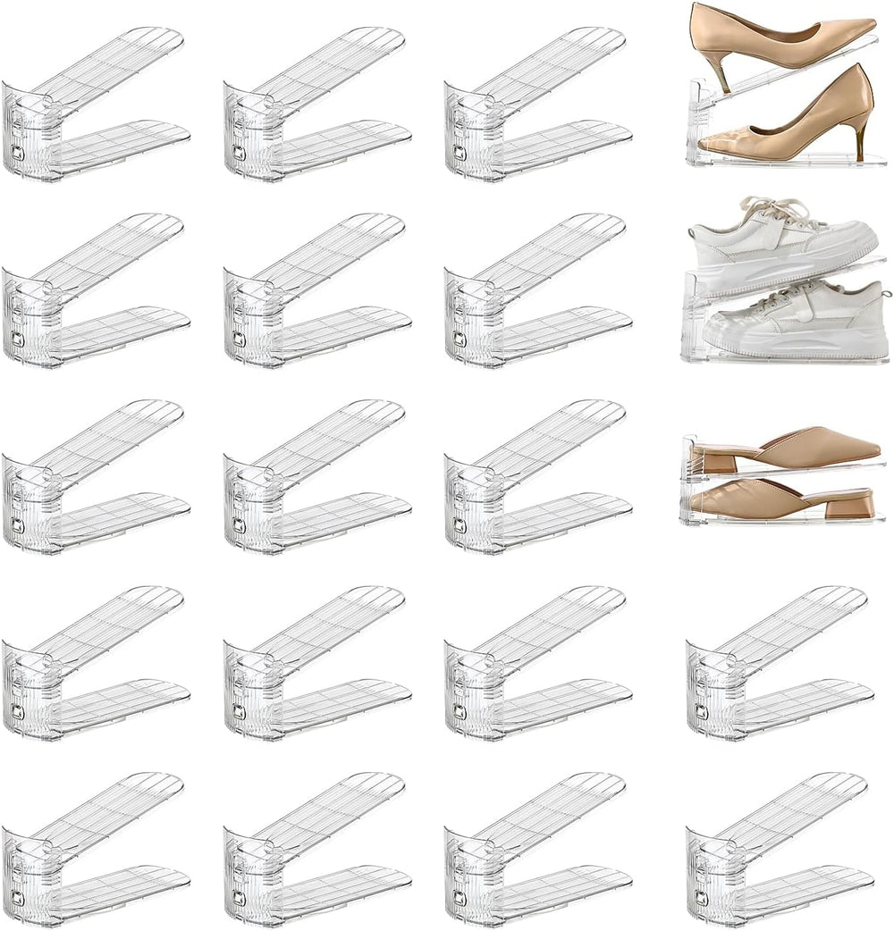 20 Pack Shoe Slots Organizer Adjustable Level Shoe Stacker Holder Storage Spa...
