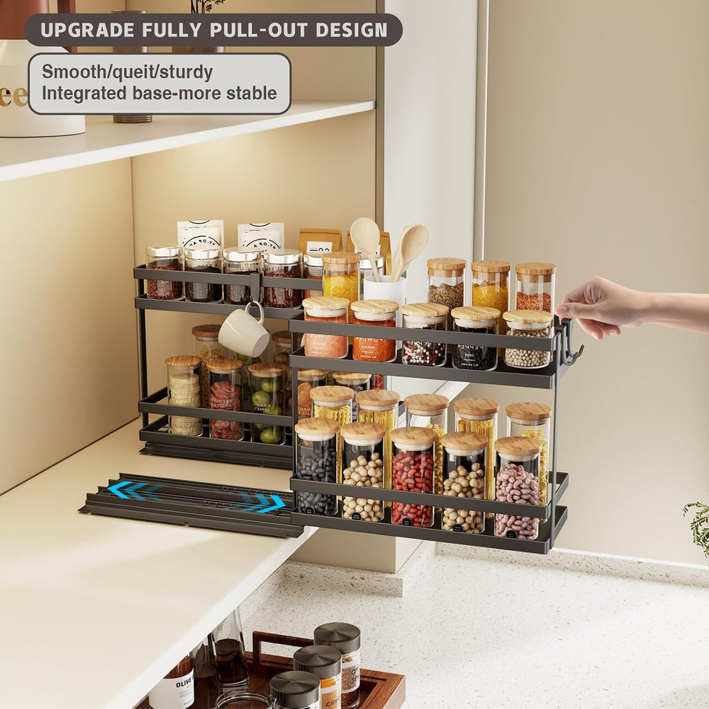 Magheo Pull Out Spice Rack Organizer for Cabinet, 2 Pack Metal Seasoning Orga...