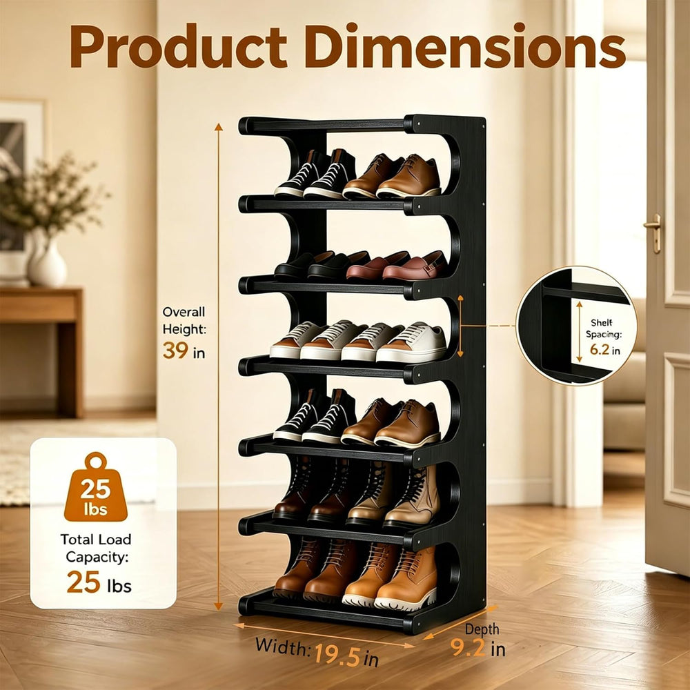 39" Bamboo Shoe Rack - Vertical Shoe Organizer Rack for Small Space, Nar...