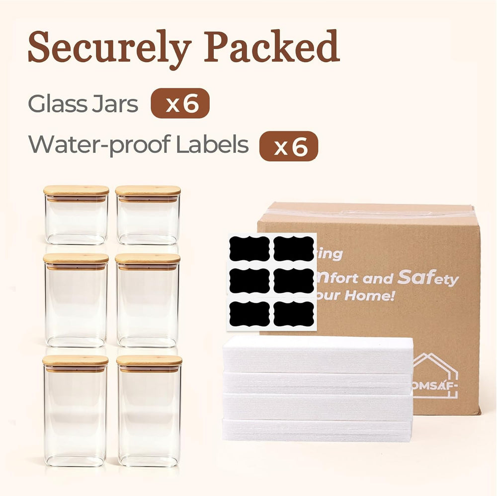 ComSaf Glass Pantry Storage Containers (0.7qt/1.2qt/1.6qt) Set of 6 Jars