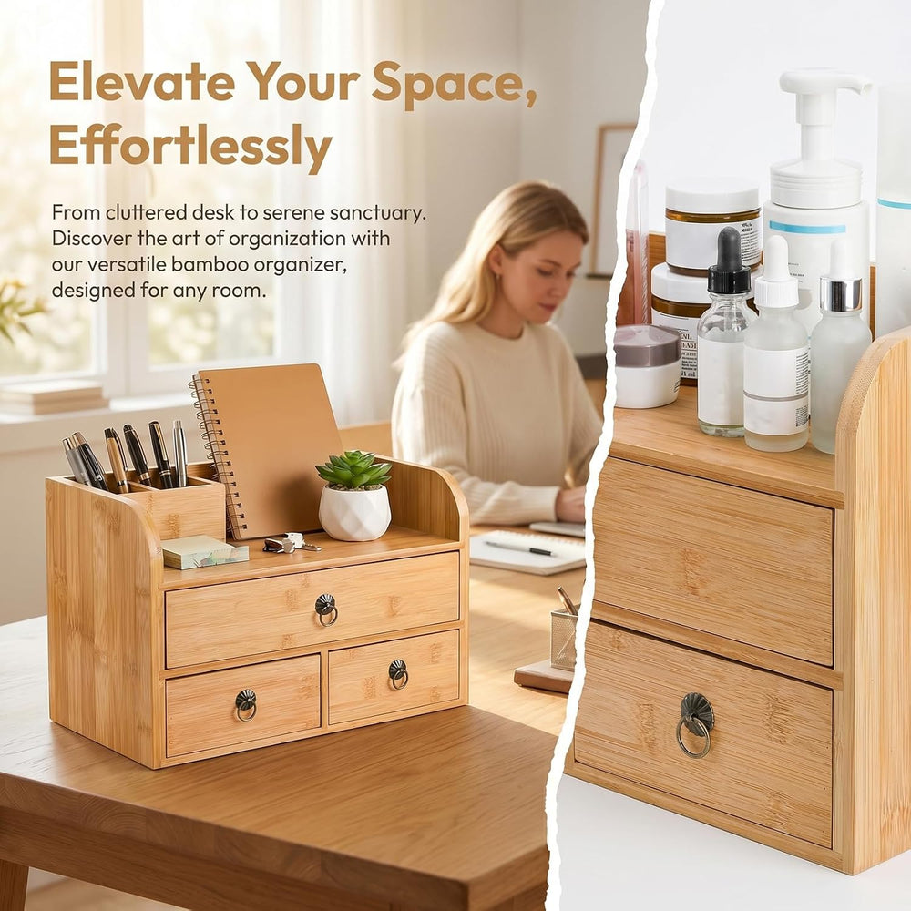 Nicunom Bamboo Desk Organizer, 3-Tier Bamboo Tabletop Storage Organization Mu...