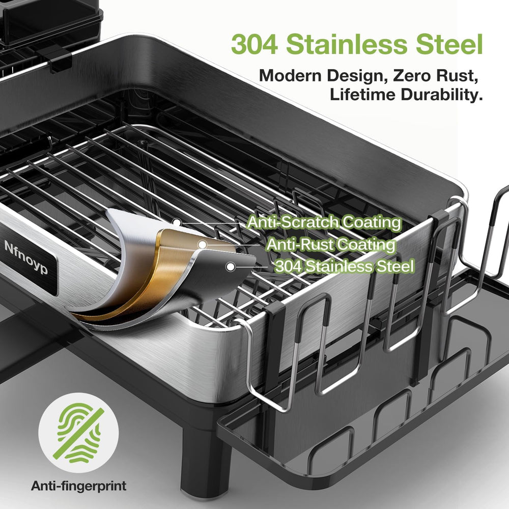 304 Stainless Steel Dish Drying Rack for Kitchen Counter, Black