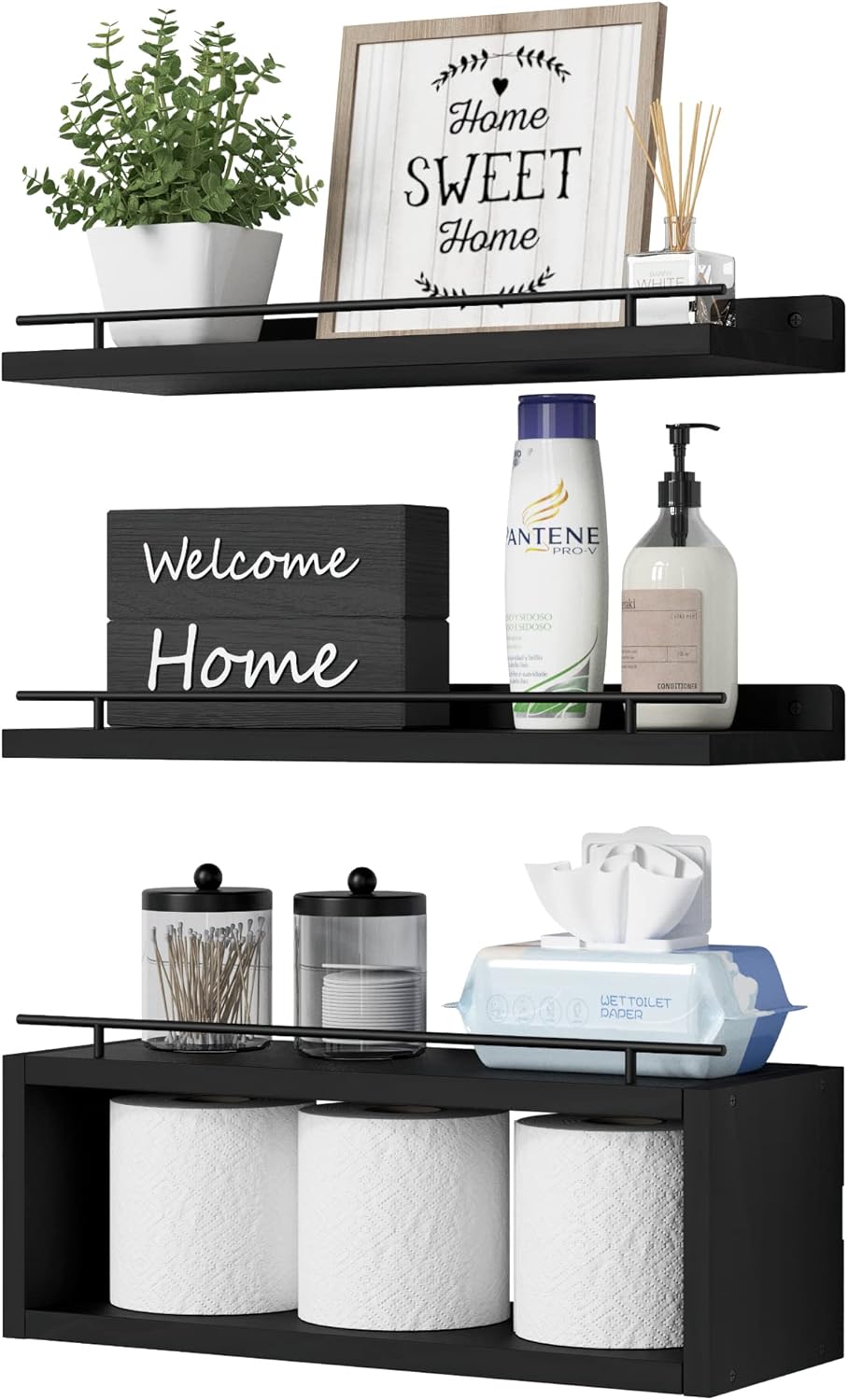 WOPITUES Floating Shelves for Wall with Cube Shelf, Wall Shelves with Metal R...