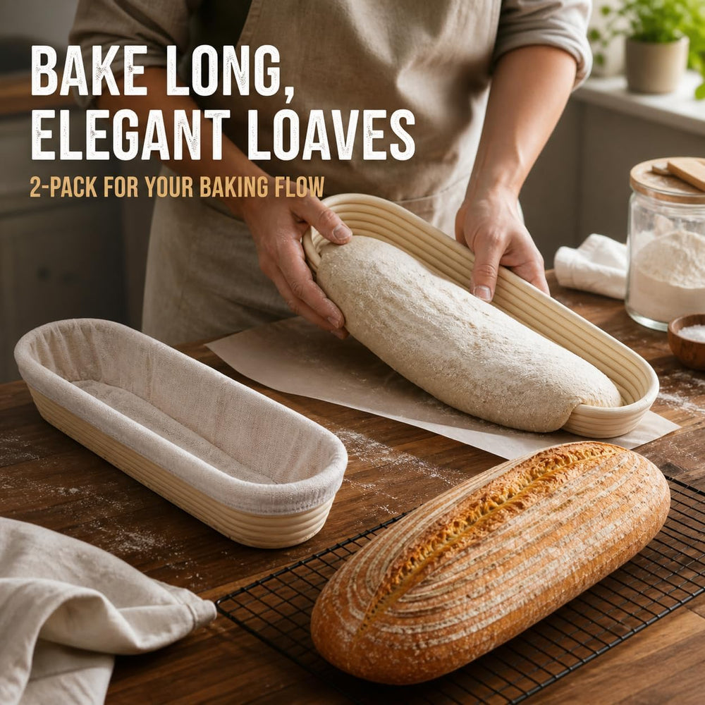 i-lan 2-Pack 22" Rattan Baguette Proofing Baskets for Sourdough Bread