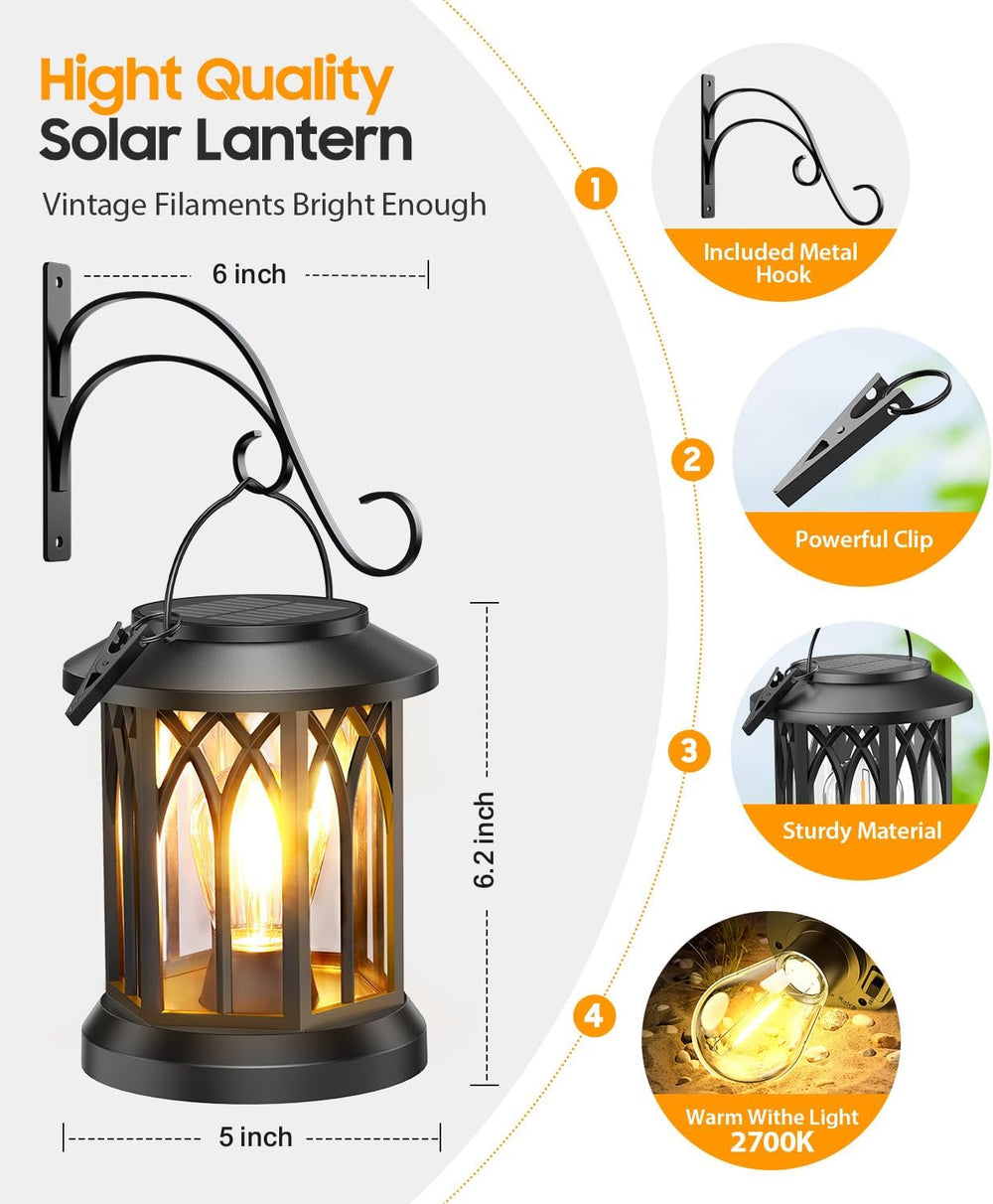 Solar Lanterns Outdoor Waterproof 4 Pack, Upgraded Solar Lantern Outdoor