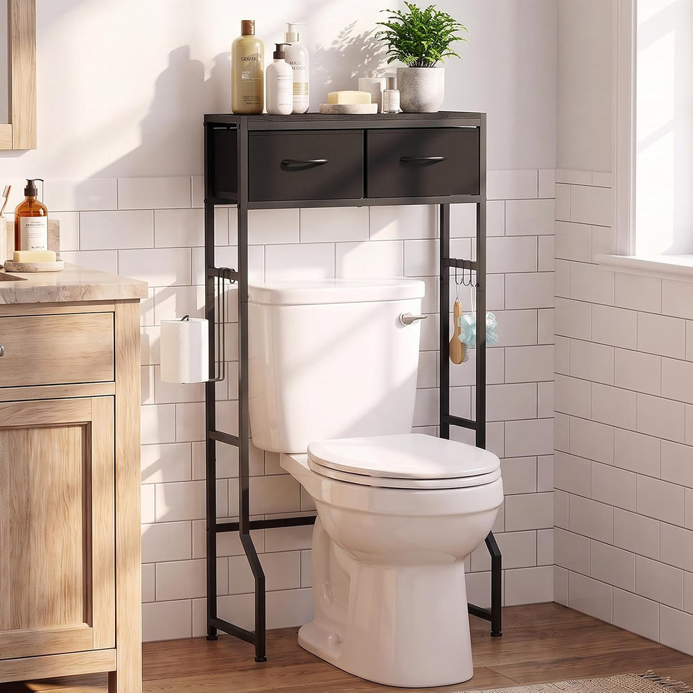 2-Tier Over The Toilet Storage Shelf with 2 Fabric Drawers