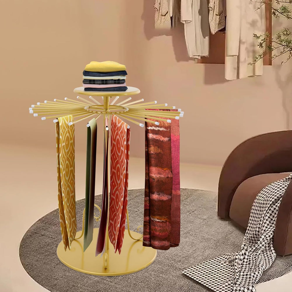Golden Freestanding Scarf Display Rack with 30 Hanging Rods