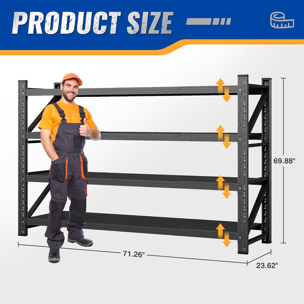 BYNSOE Heavy Duty Storage Shelving Unit 71''W, 4 Tier Adjustable Gara...