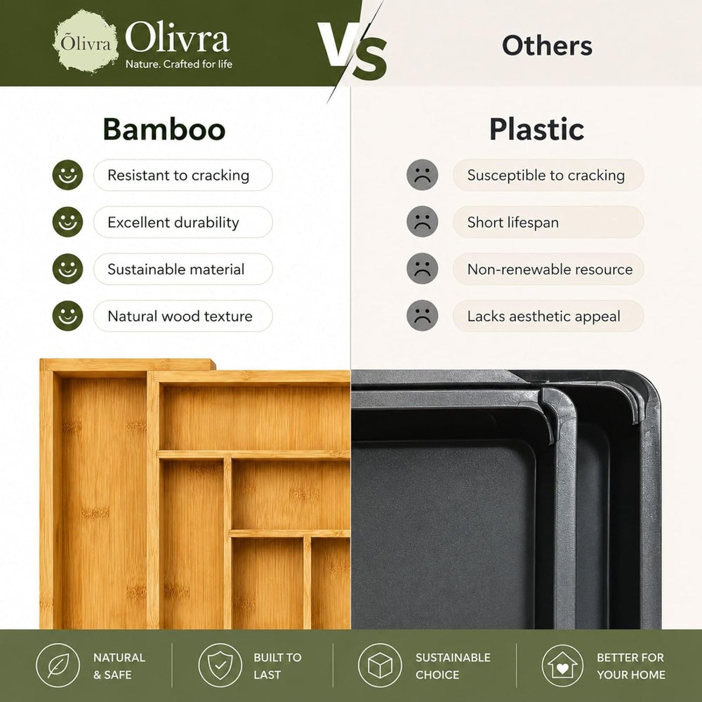 Bamboo Expandable Drawer Organizer for Utensils Holder, Adjustable Cutlery Tr...