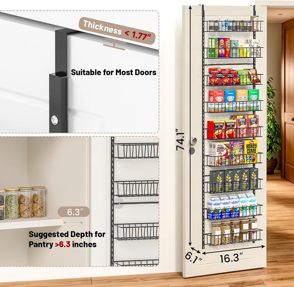 ElegantArray 9-Tier Pantry Door Organizer, Hanging Storage Basket, Black