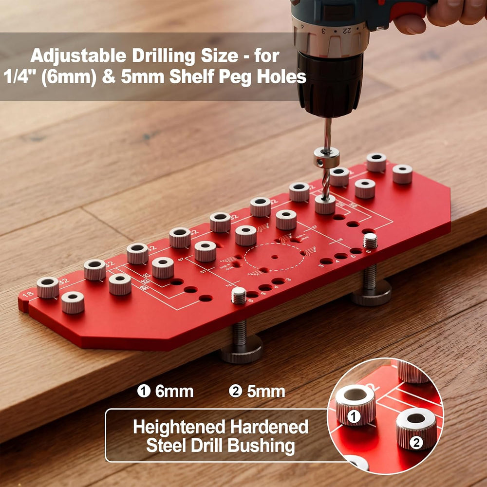 9 Holes Shelf Pin Jig and Hinge Jig 2-in-1, 1/4 Inch & 5mm