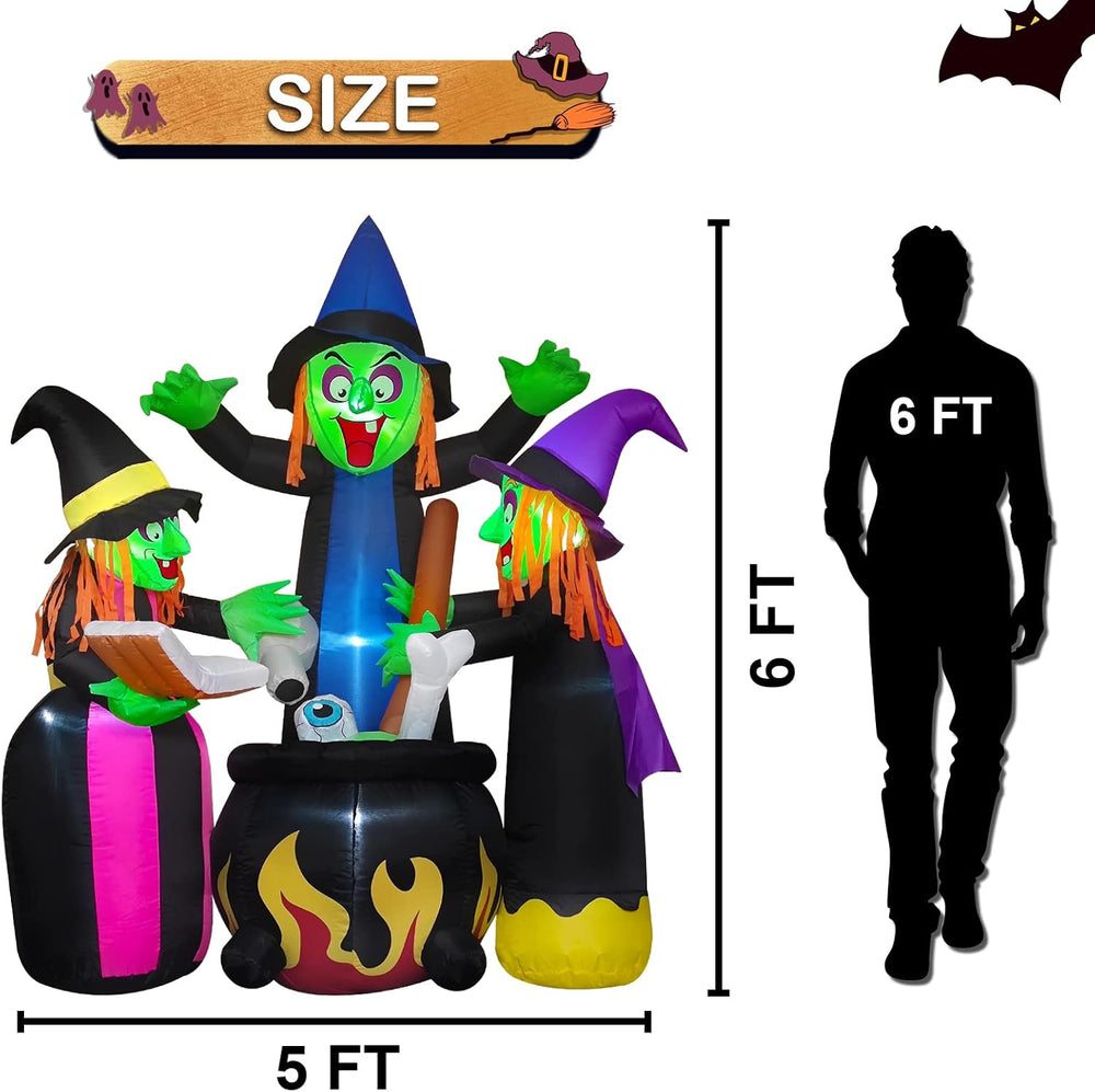 Halloween Inflatables Outdoor Decorations,6 Feet 3 Witches, LED Lights, Blow ...