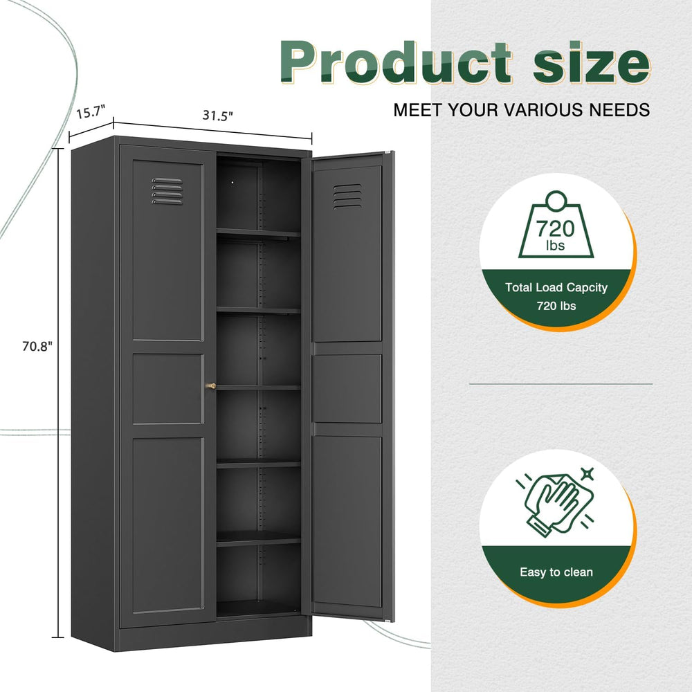 Black Storage Cabinet with Adjustable Shelves-Metal Home Kitchen Pantry Cabin...