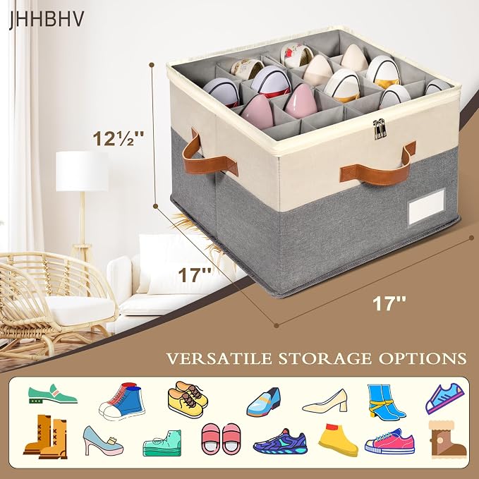 2 Pack Shoe Organizer for Closet, Adjustable Shoe Box Storage Containers