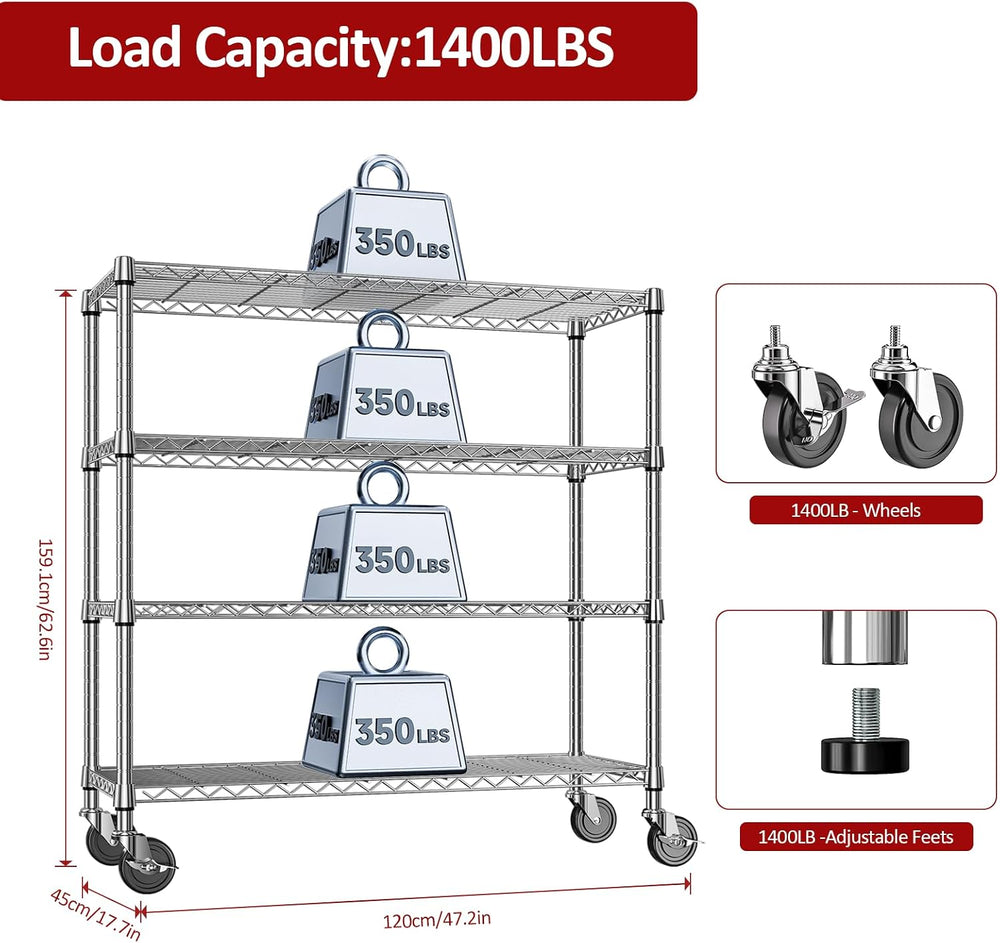 4-Tier Heavy Duty Metal Wire Shelving Unit, Adjustable Storage Rack Organizer...