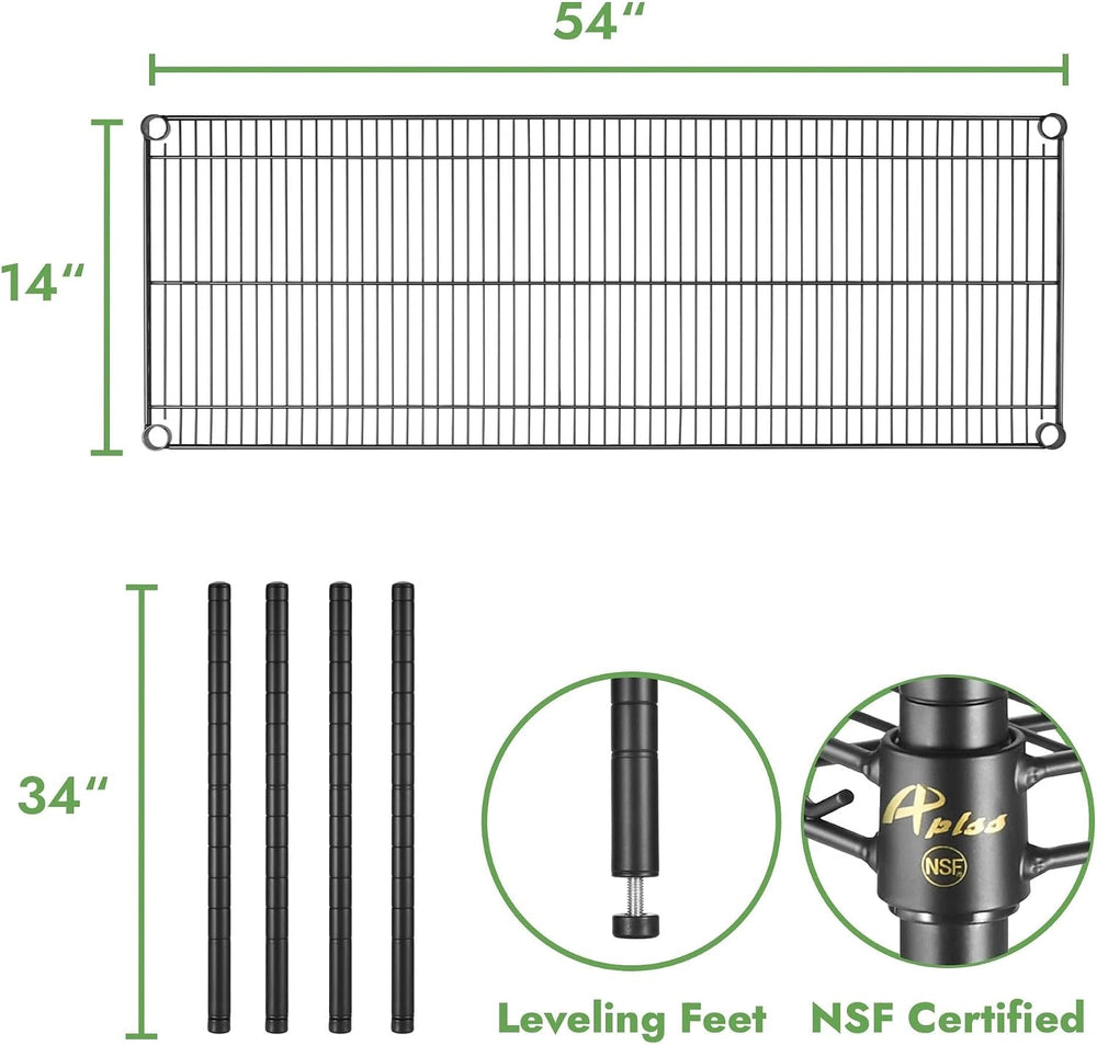 APLSS 14" D x 54" W x 34" H Black Heavy Duty Wire Shelving wit...
