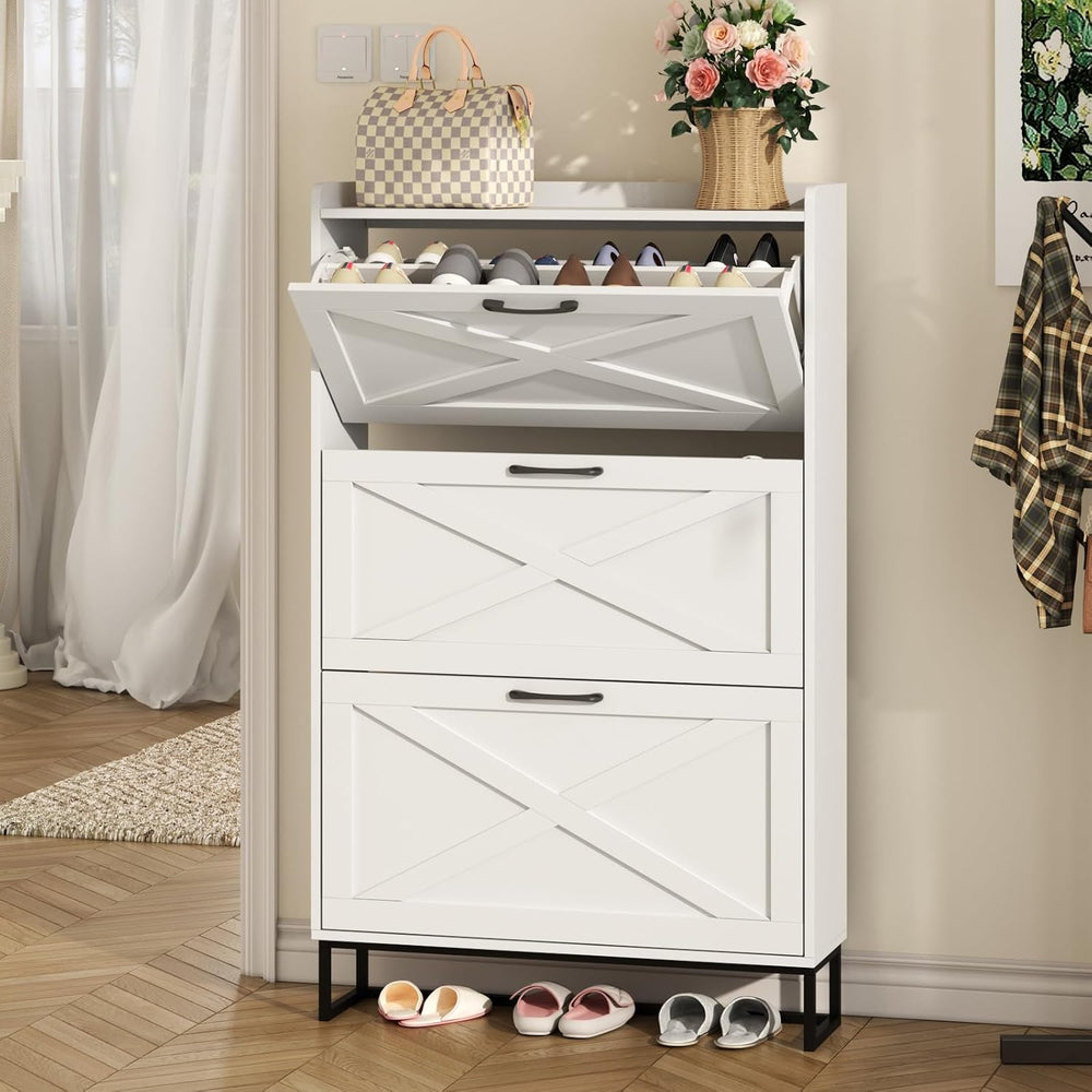 Maupvit Shoe Storage Cabinet with 3 Flip Drawers, Freestanding Organizer with...