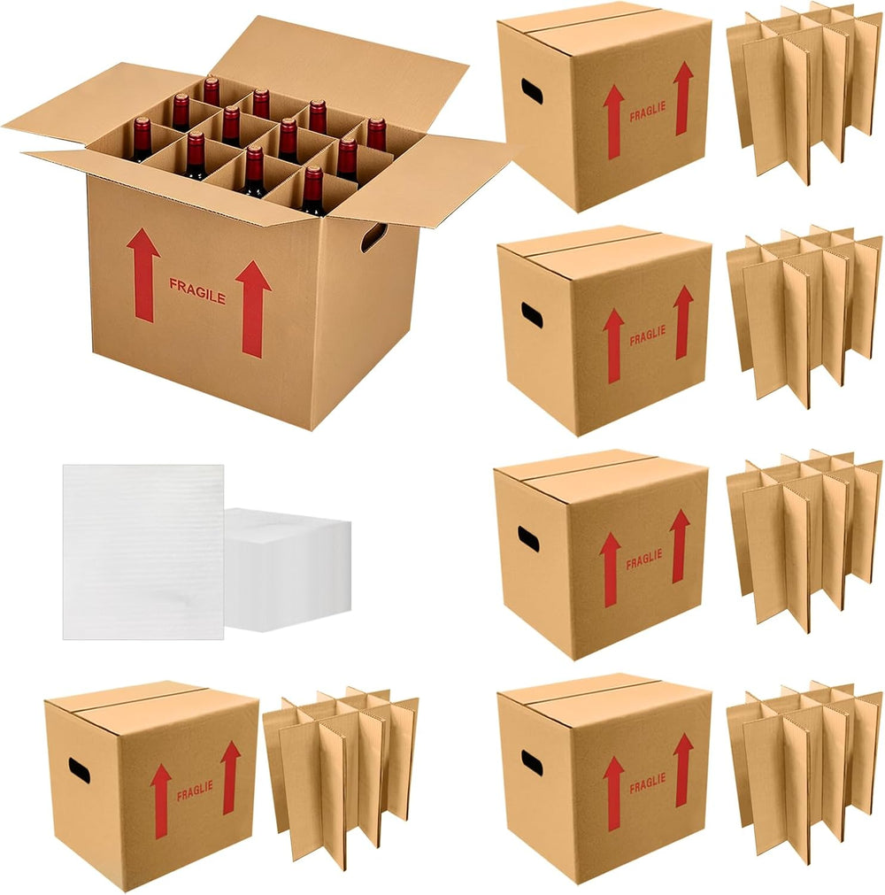 6-Pack 12-Bottle Wine Boxes for Moving 14"x12"x13" Wine Shippi...