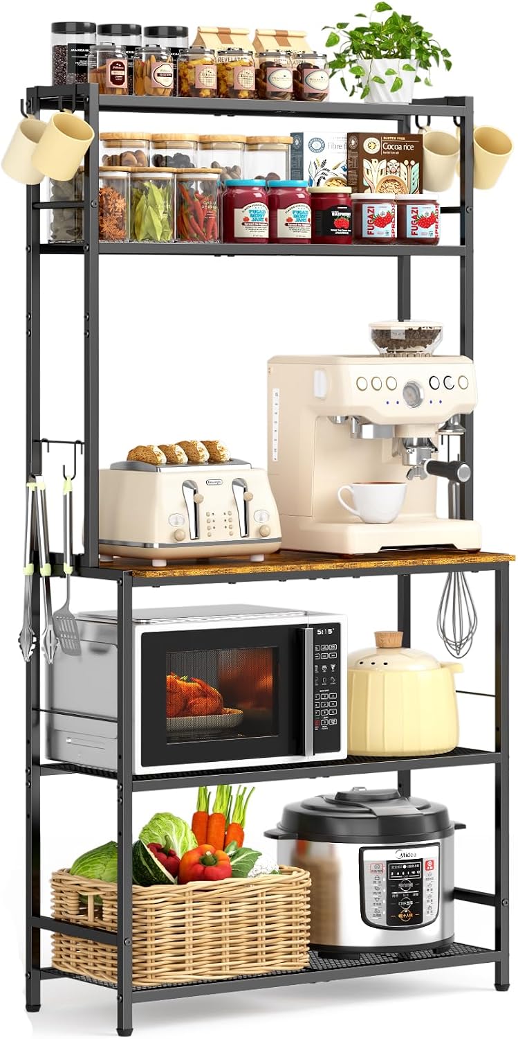 ThreeHio 5 Tier Kitchen Bakers Rack with Storage, 29.9 Inch Microwave Stand, ...