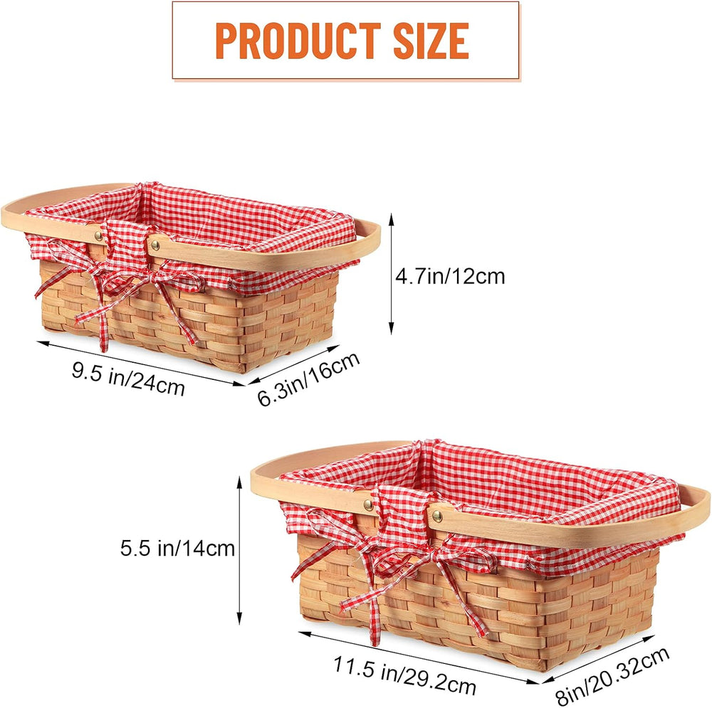 Patelai 2 Pcs Picnic Basket Set Double Handles, Checkered, Red and White