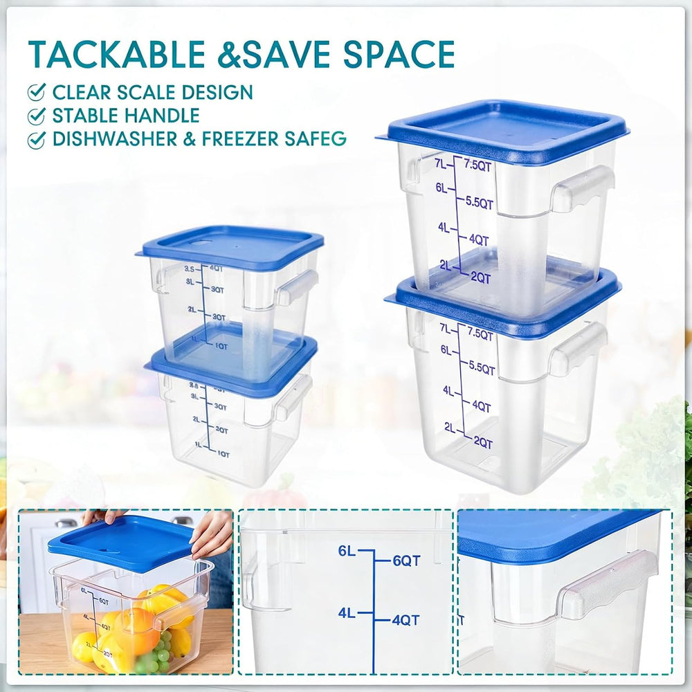 Lallisa 4 Pcs 8qt & 4qt Clear Food Storage Containers with Lids Handles a...