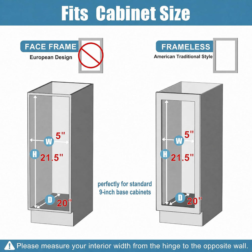 JOWBOOW 4 Inch Pull Out Spice Rack for 9 Inch Base Cabinet, Bottom Mount