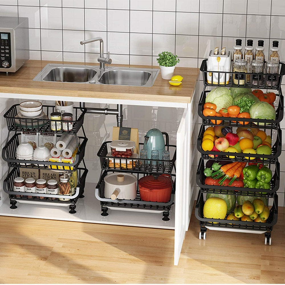 Stackable Storage Baskets 4 Tiers Wire Organizer Basket with Lockable Univers...