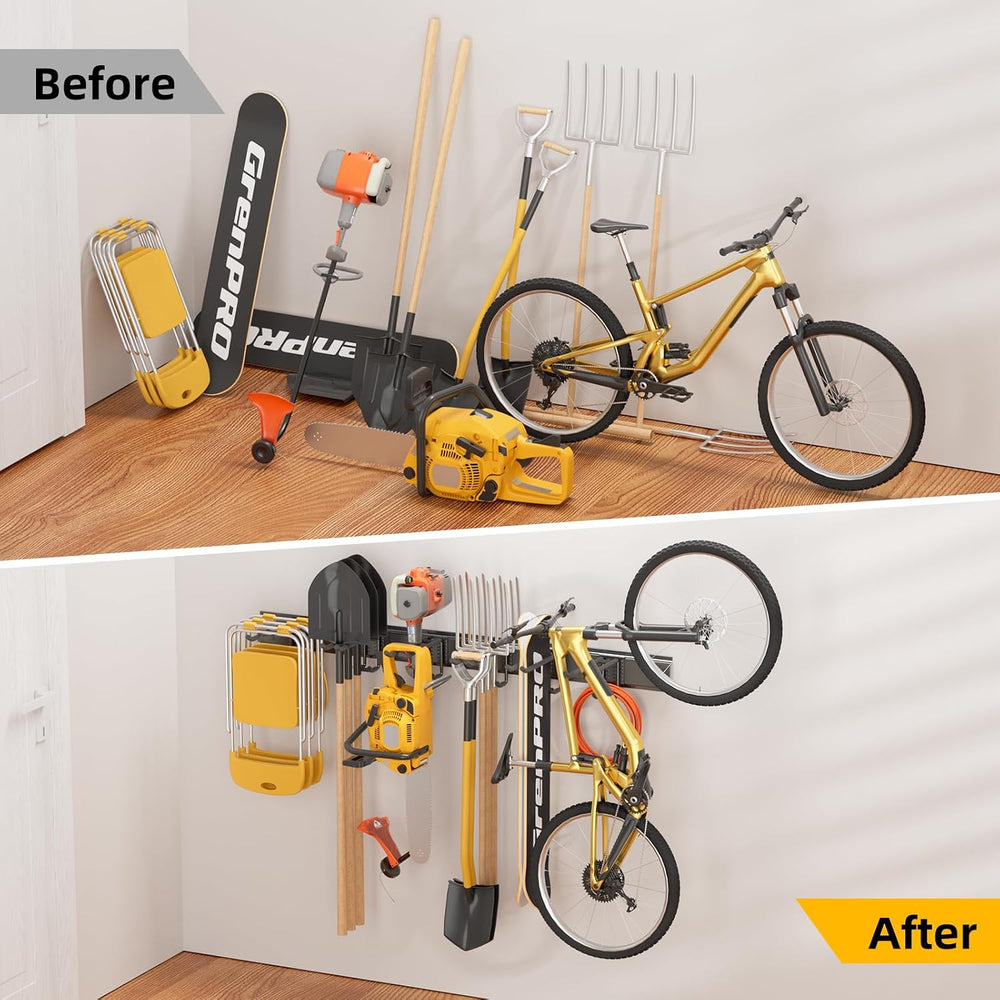 49.5 Inch Garage Tool Organizer, 6 Double-layer Hooks, Holds 440lbs