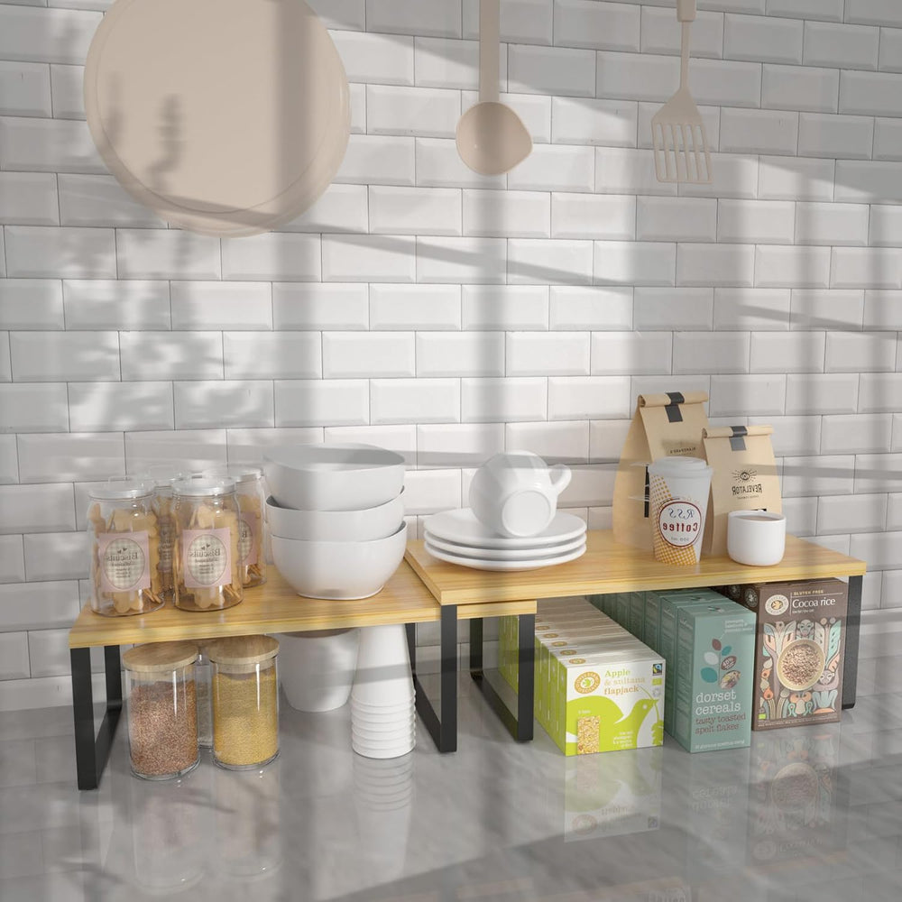 NEX Bamboo Cabinet Organizer Shelf, Kitchen Counter Shelves Set of 4