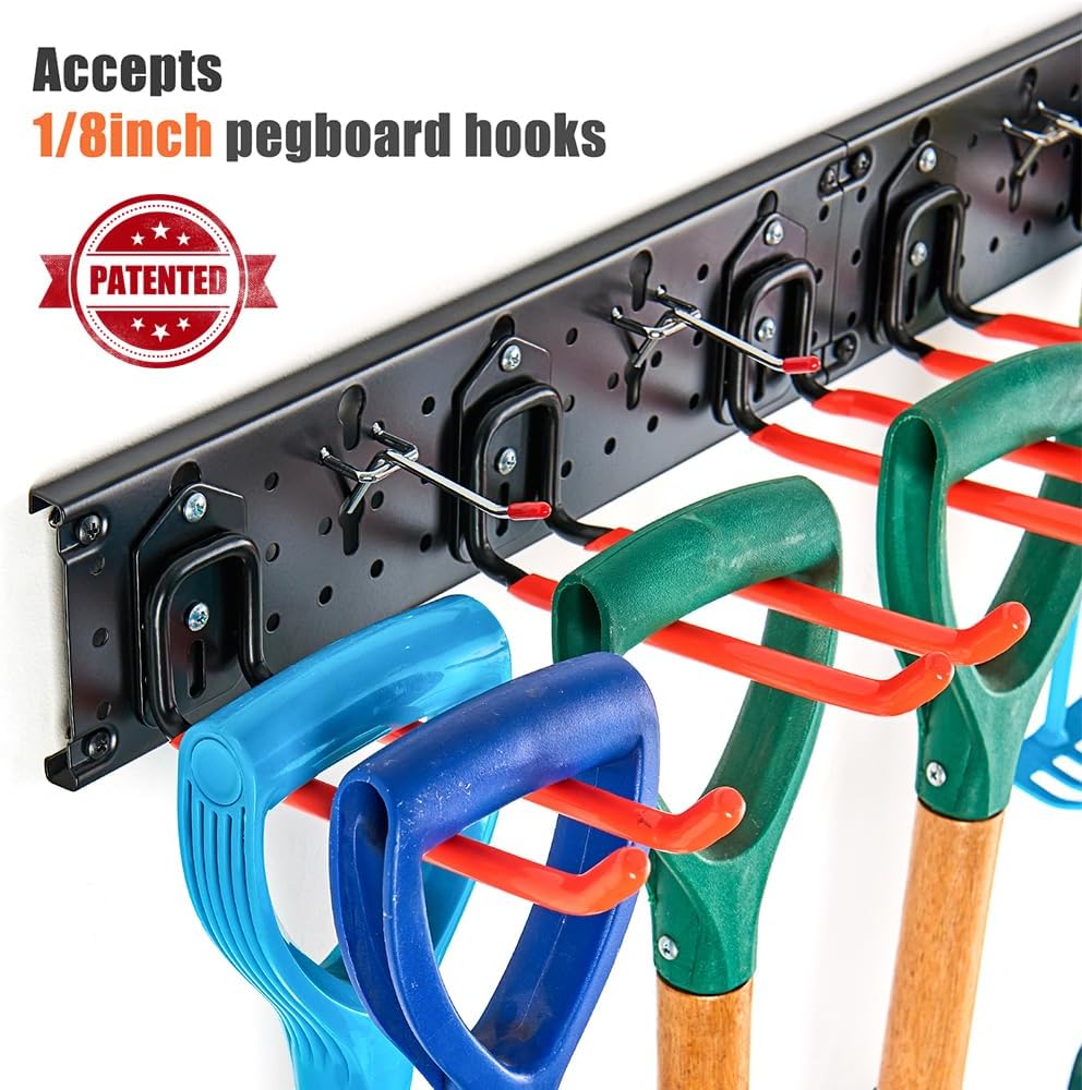 Multi-Storage Garage Hooks, Wall-Mounted Garden Tool Organizer