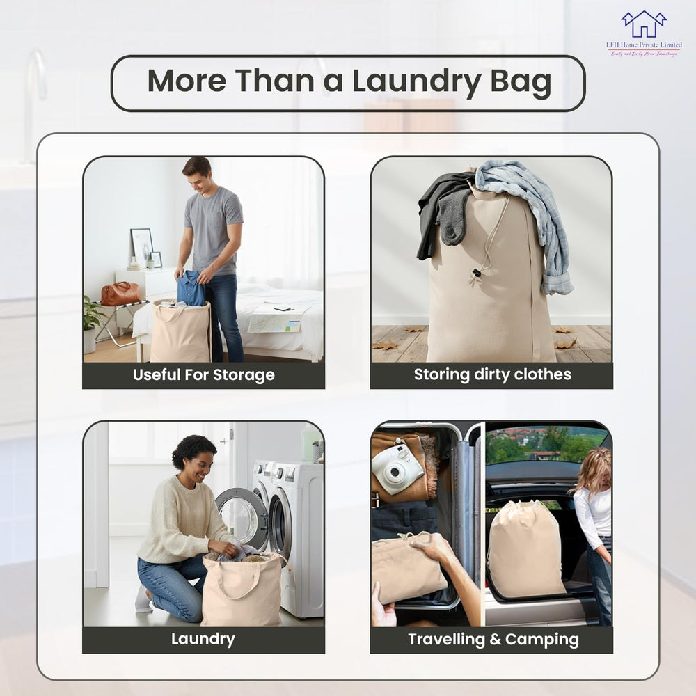 LFH Home Large Premium Cotton Rich Canvas Extra Large Laundry Bag with Drawst...