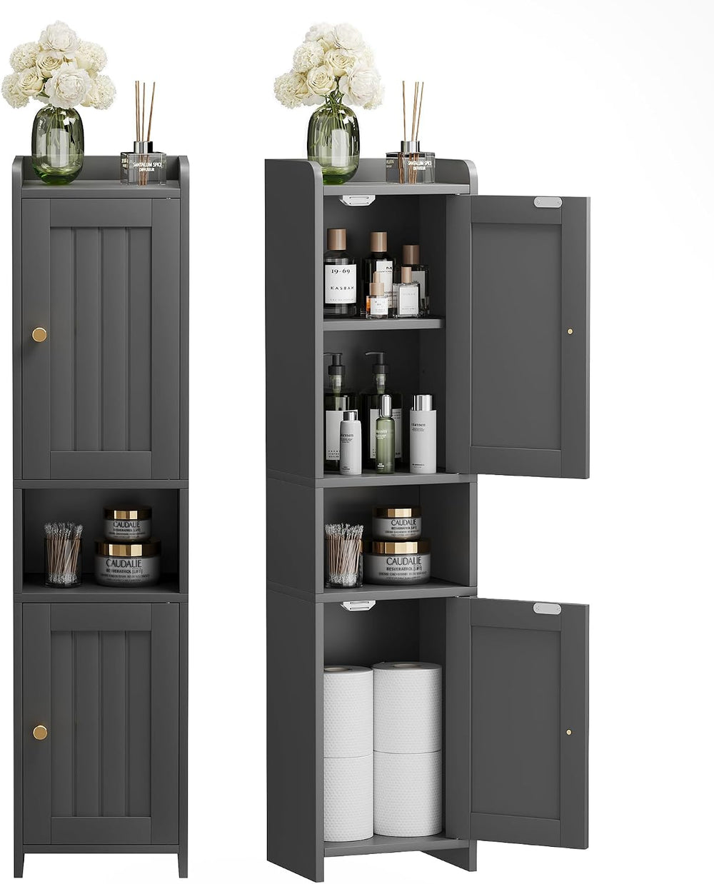 Bathroom Cabinet with 2 Doors, 7.3 x 9.8 x 40.4 Inches, Small Freestanding St...