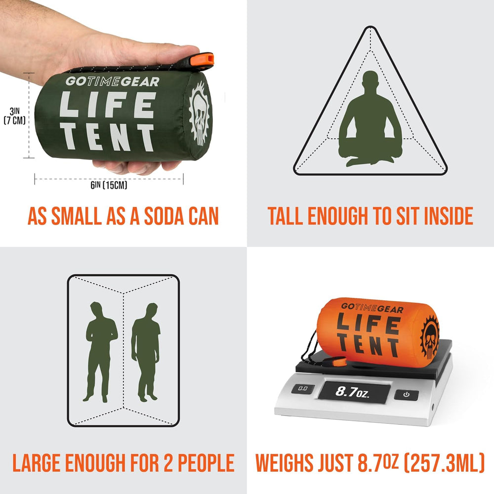 Go Time Gear Survival Life Tent • 2 Person Mylar Emergency Shelter Tube Tent ...