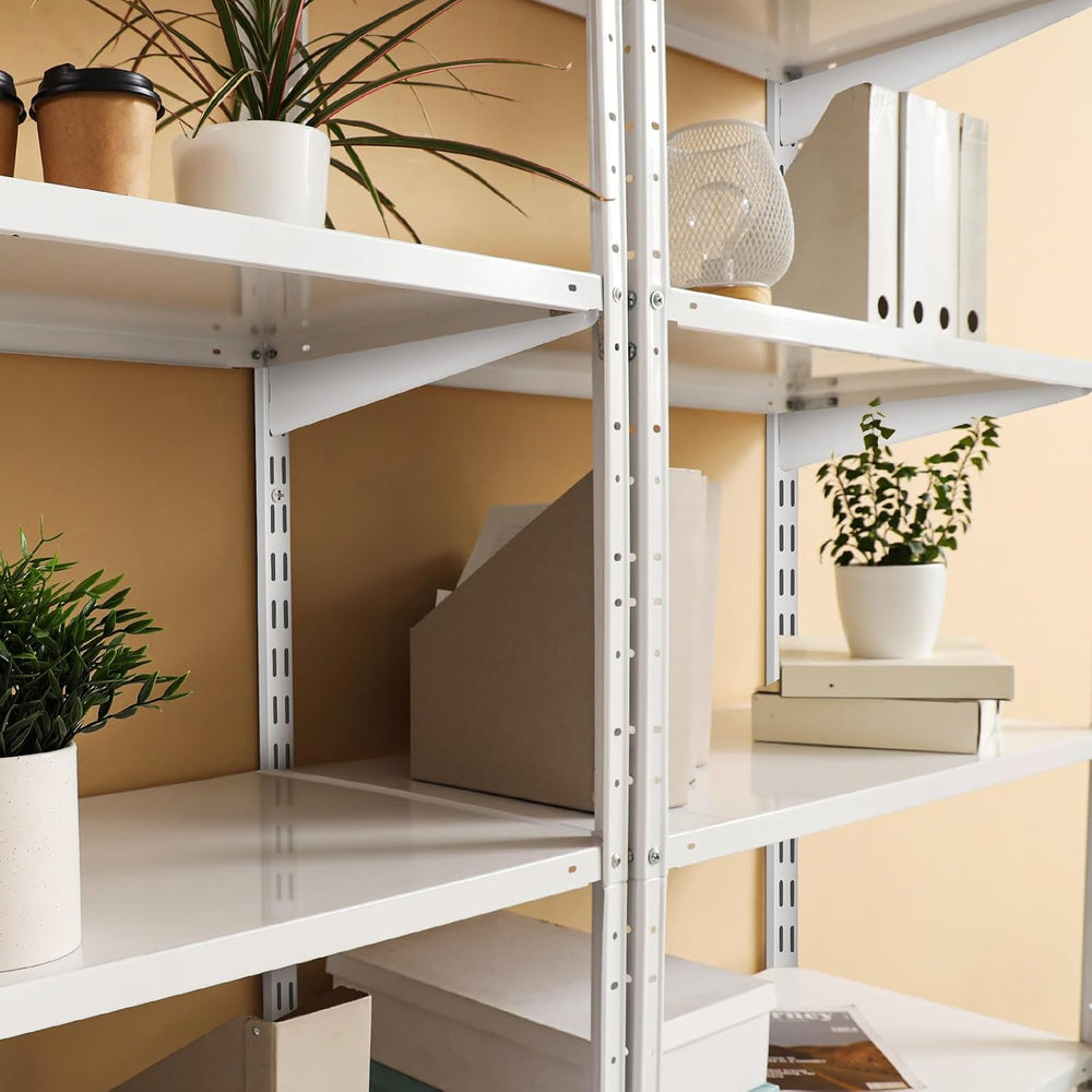 Colingmill 8 Pcs White Twin Rail Upright Wall Shelving System 25 Inch with Ad...